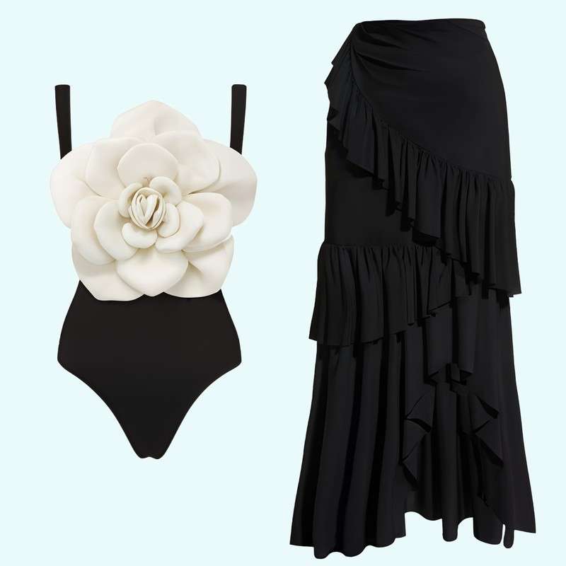 Ensemble de maillot de bain une pièce à fleurs sur la poitrine
