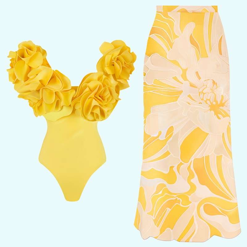 Maillot de bain une pièce haut de gamme à tube à fleurs en trois dimensions