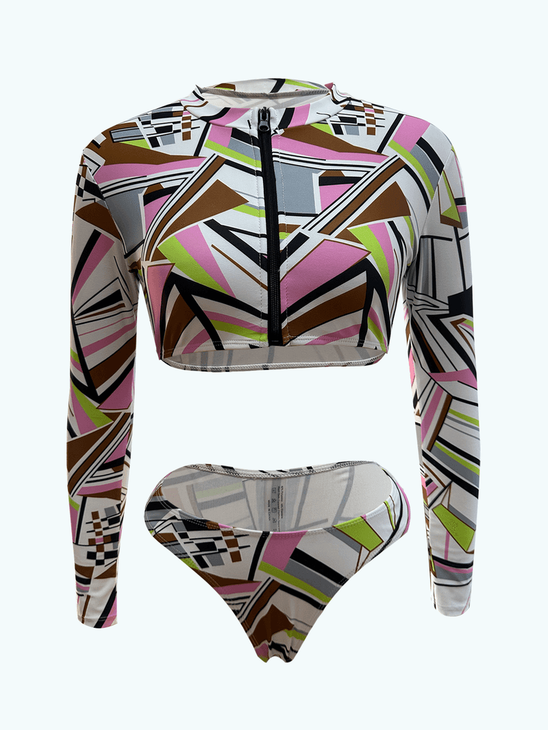 Maillot de bain à fermeture éclair à manches longues imprimé fournisseur de maillot de bain