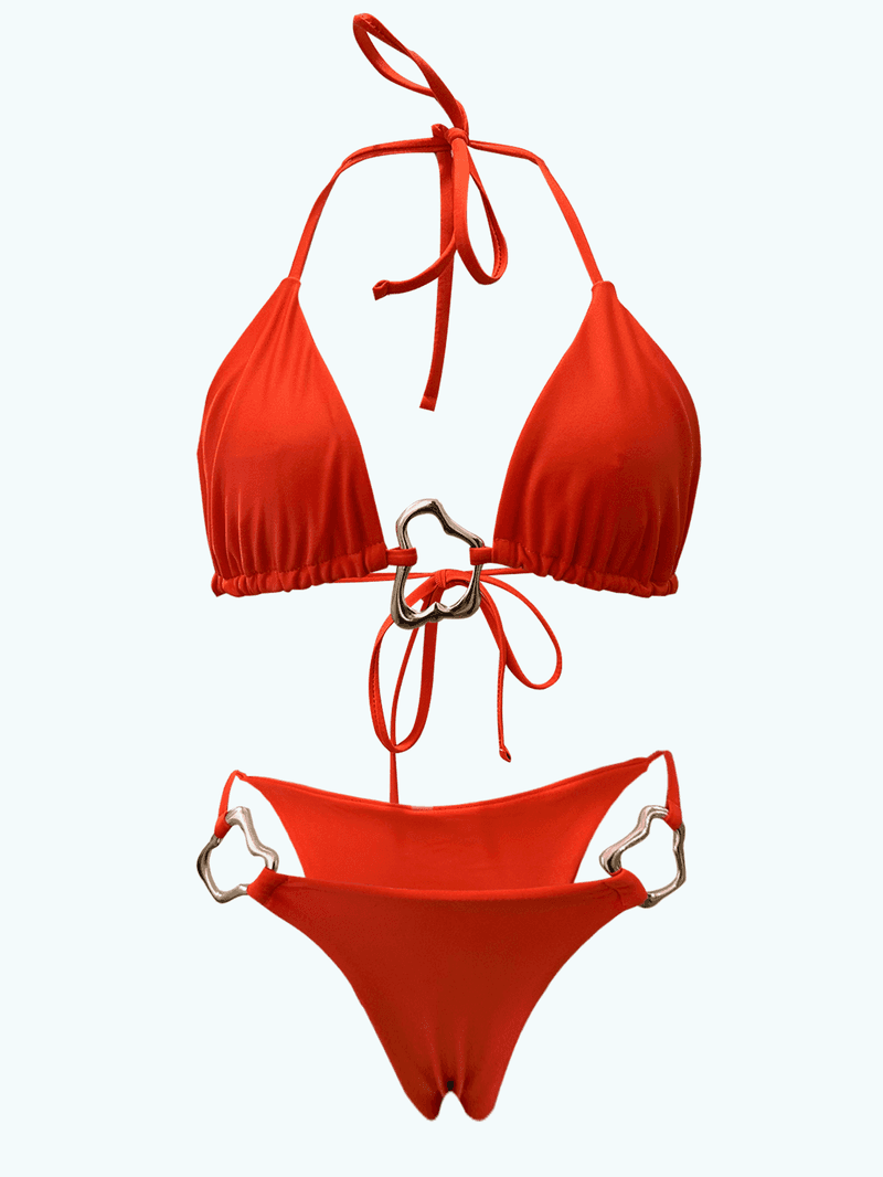 Maillot de bain bikini sexy à lanières rouges