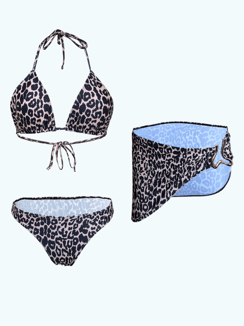 Maillot de bain trois pièces à imprimé léopard