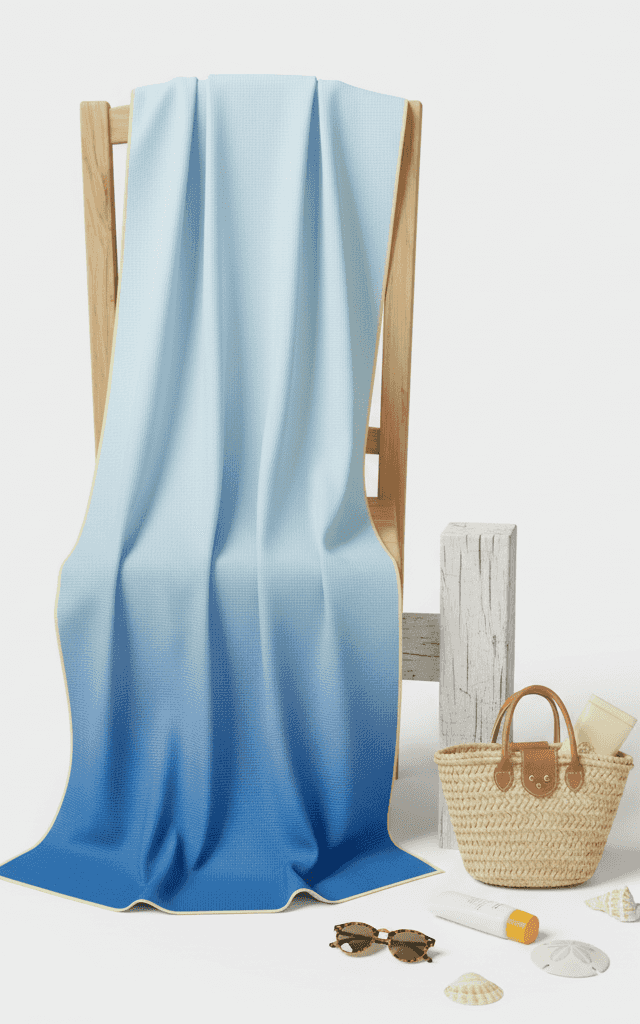 Serviette microfibre ombré du bleu foncé au bleu clair avec effet de dégradé vertical