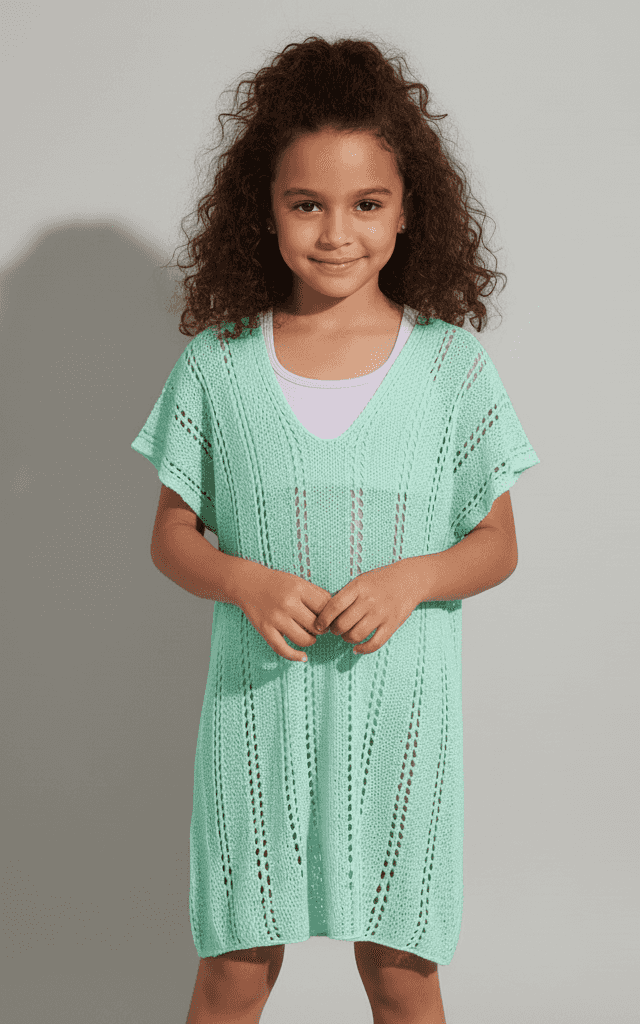 Paréo tunique tricoté ajouré vert menthe pour filles avec coupe décontractée pour piscine et plage