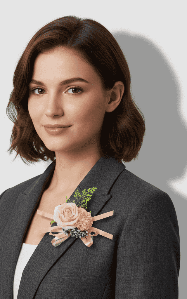 Ensemble corsage rose blanc ivoire et eucalyptus avec enveloppe de jute naturelle pour mariages de jardin