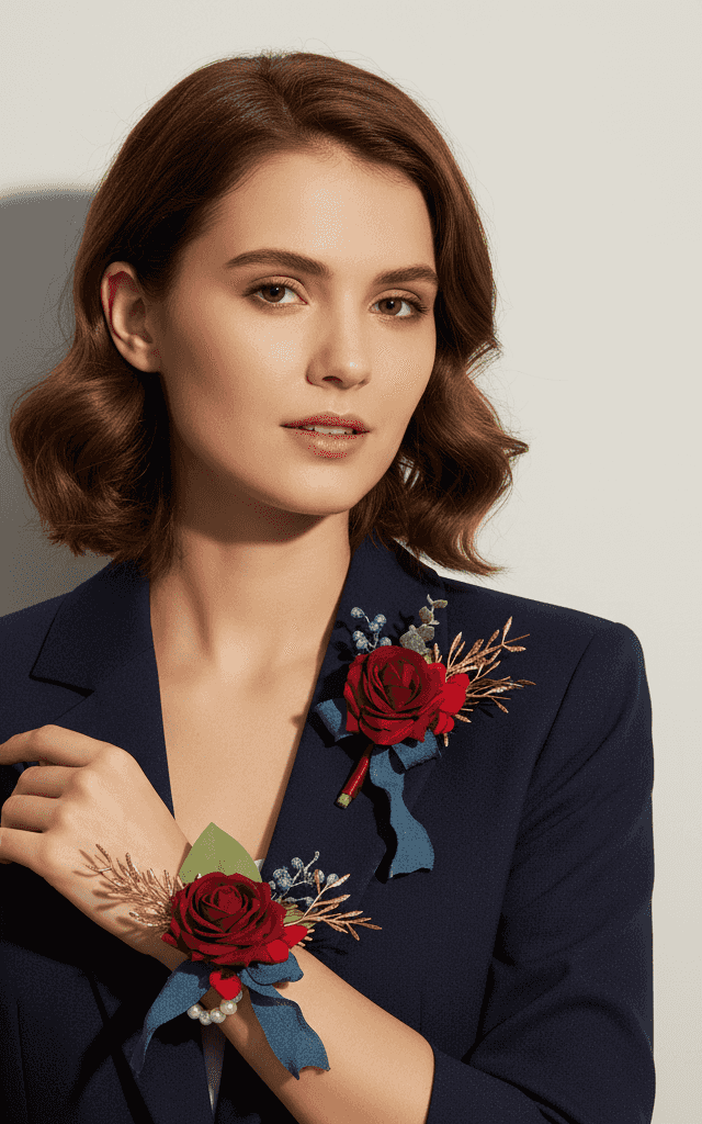 Ensemble corsage de mariage rose orange couchant et crème avec accents jaunes pour célébrations d'automne