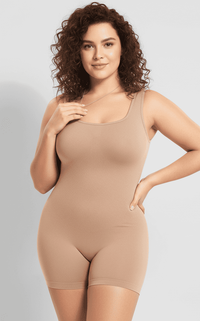 Combinaison shapewear nude sans couture avec col carré pour couche de base et sculptage du corps